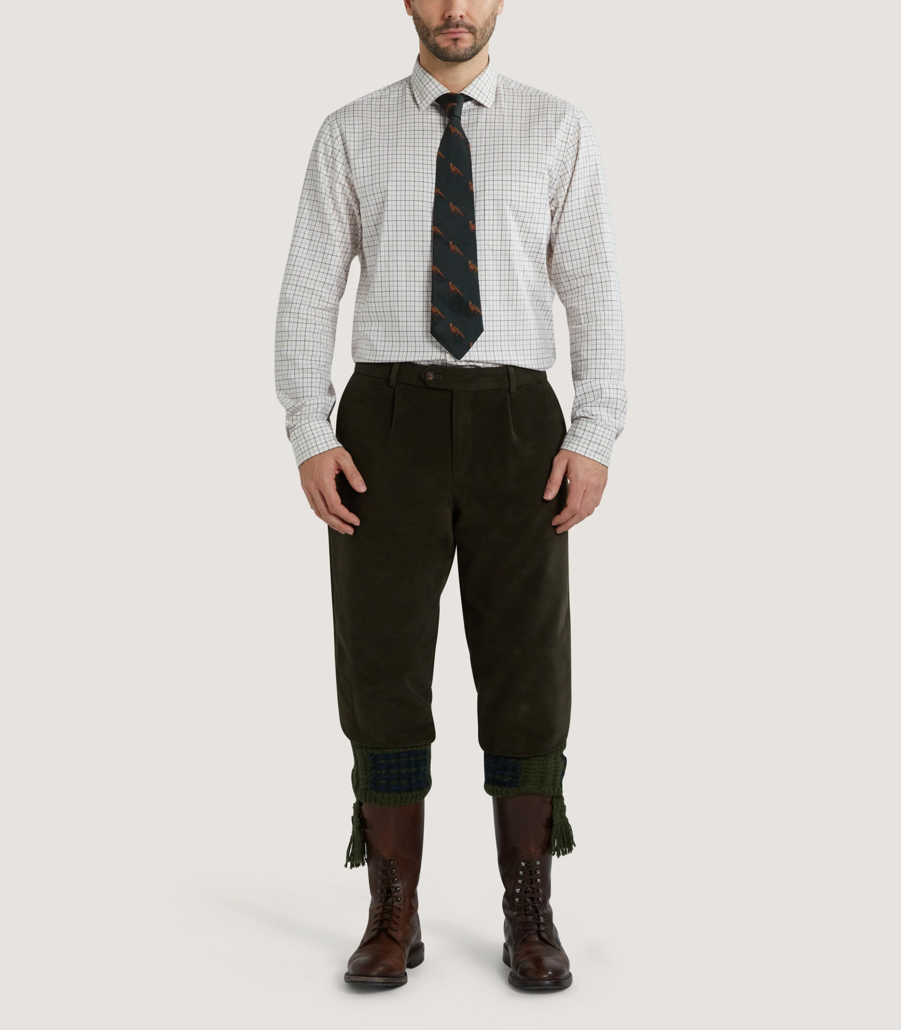 Men's Shooting Tattersall Shirt in Camel - Image 2
