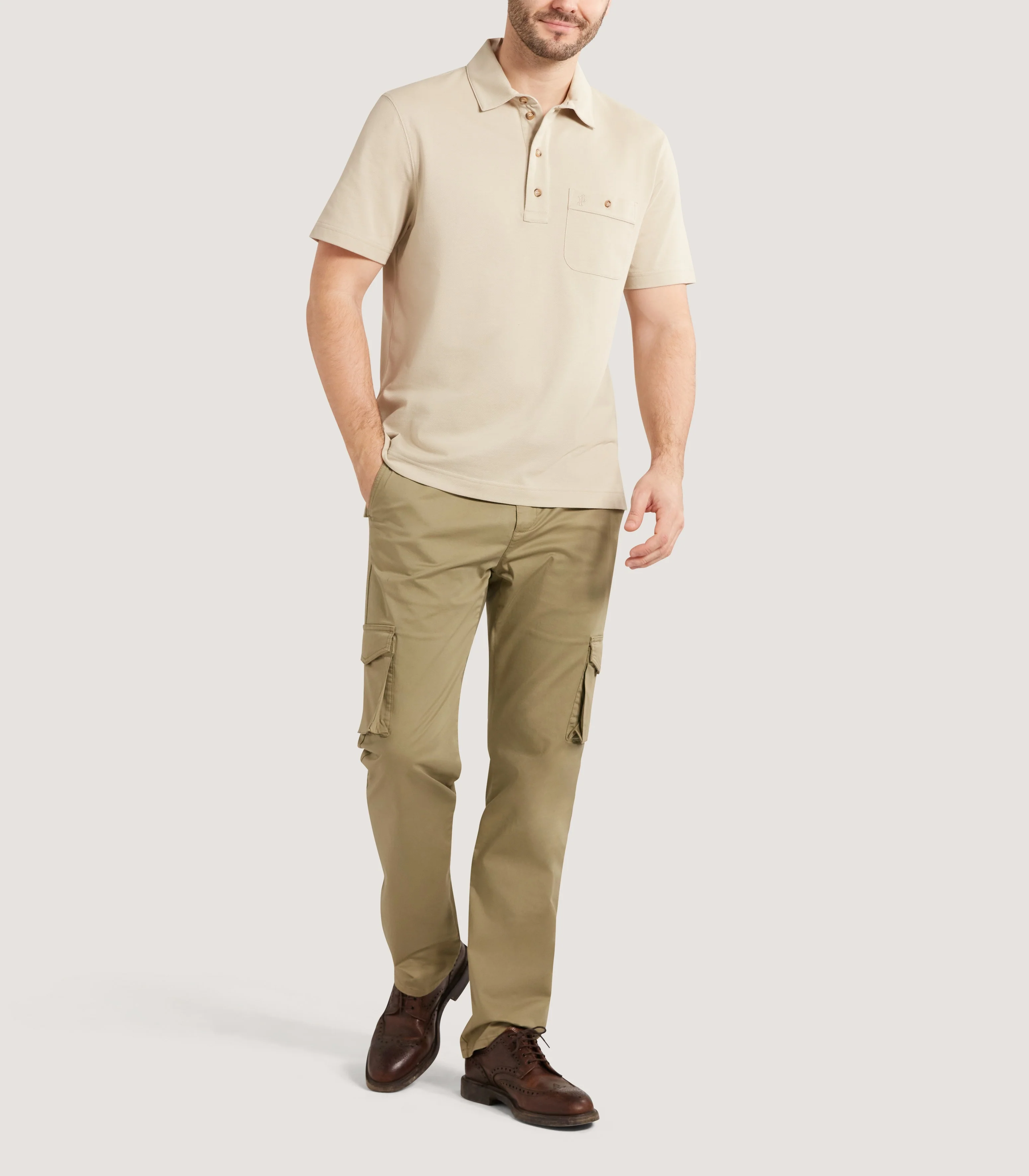 Men's Short Sleeve Polo Shirt in Stone - Image 2
