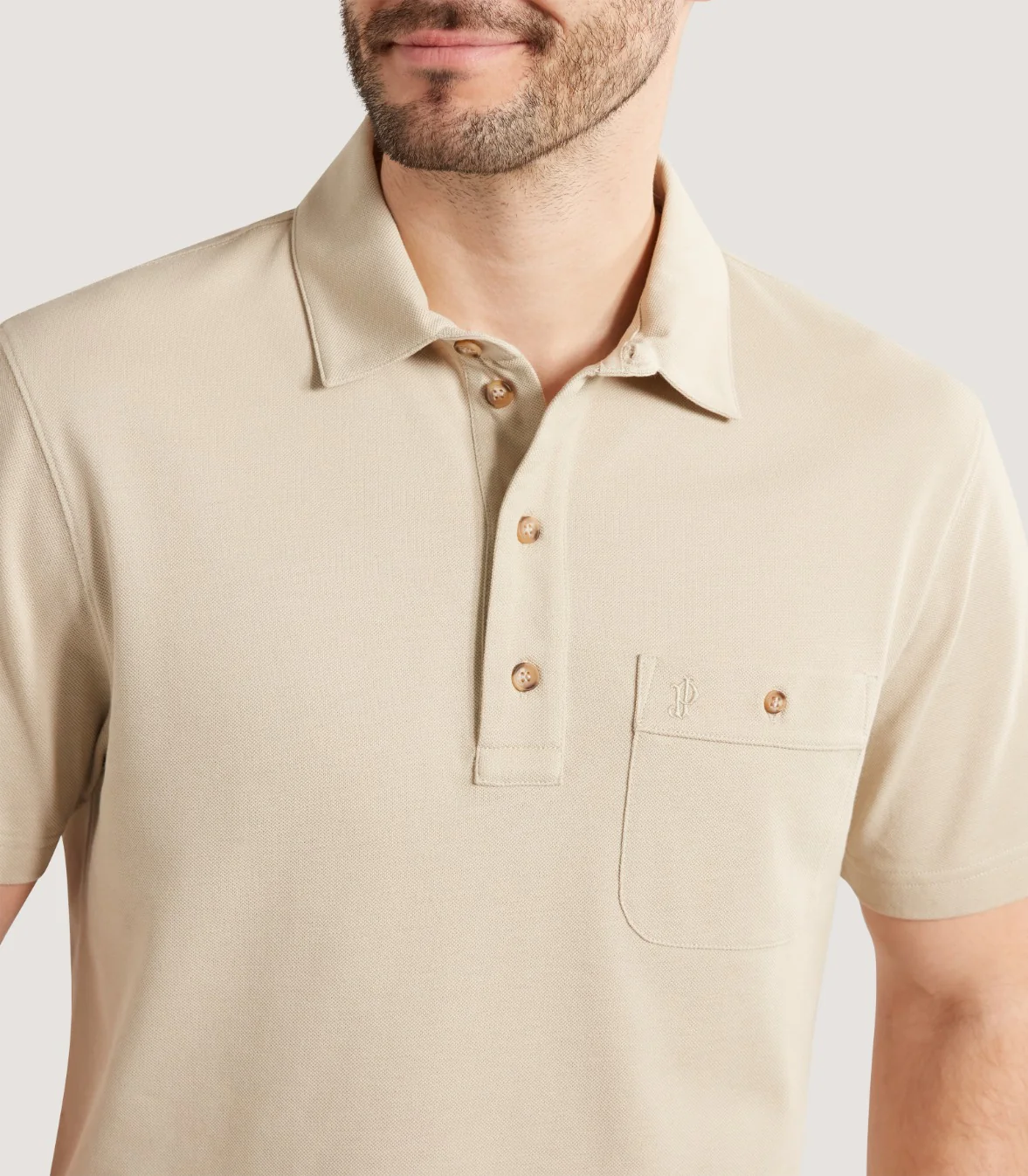 Men's Short Sleeve Polo Shirt in Stone - Image 6