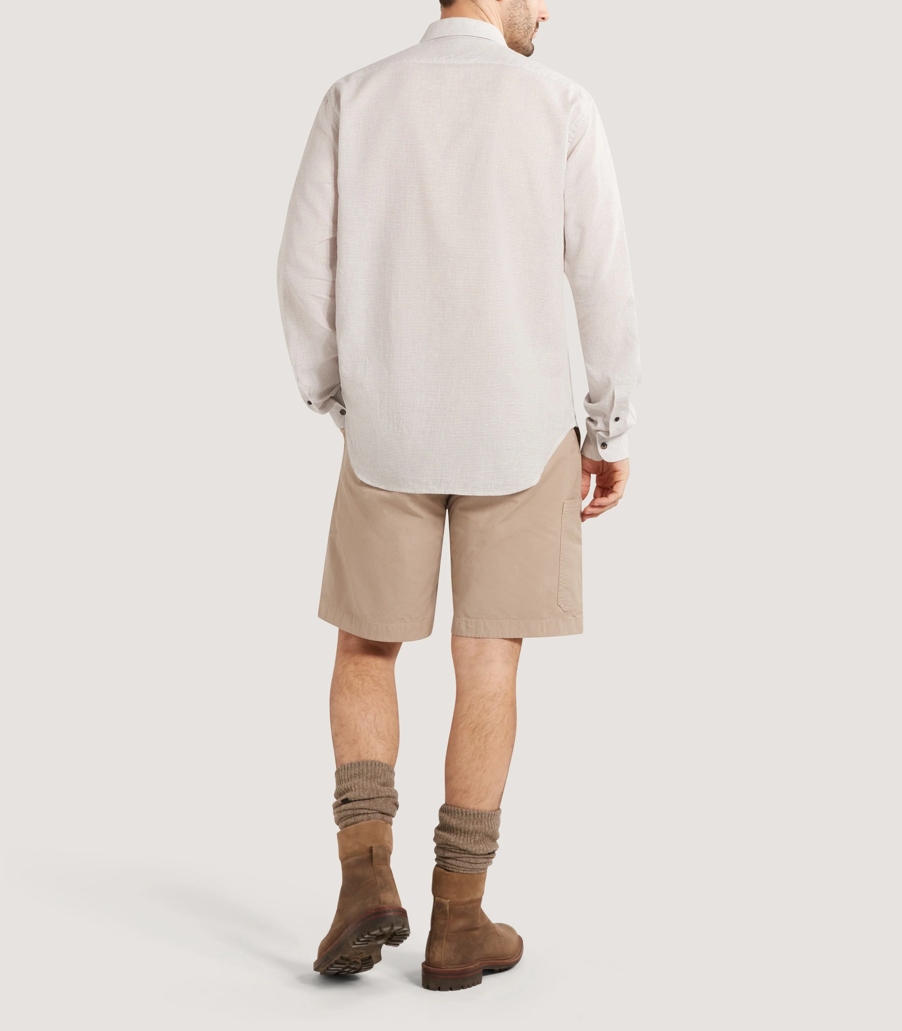Men's Small Tattersall Check Utility Shirt in Taupe - Image 4