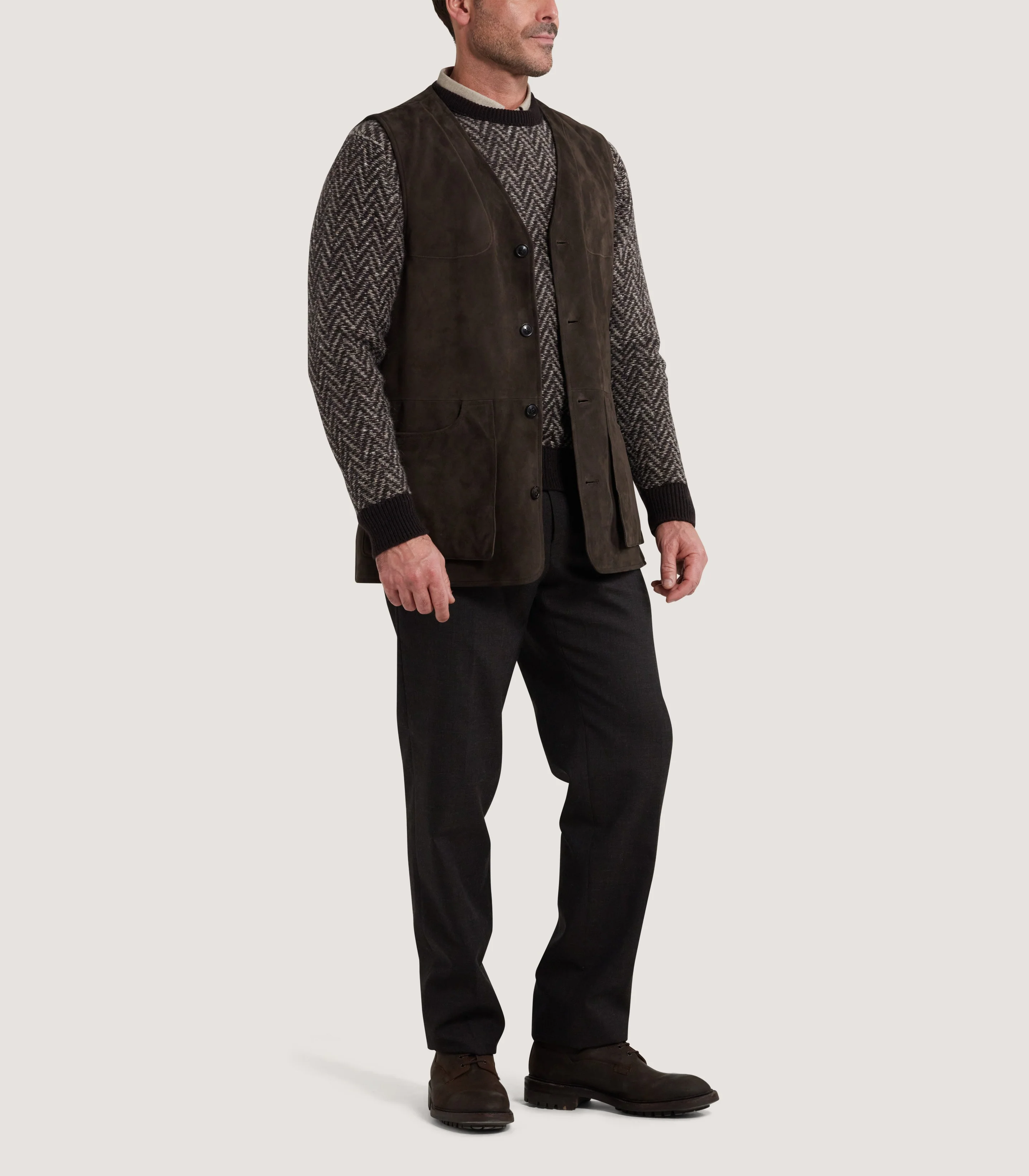 Men's Suede Sporting Vest in Walnut - Image 2