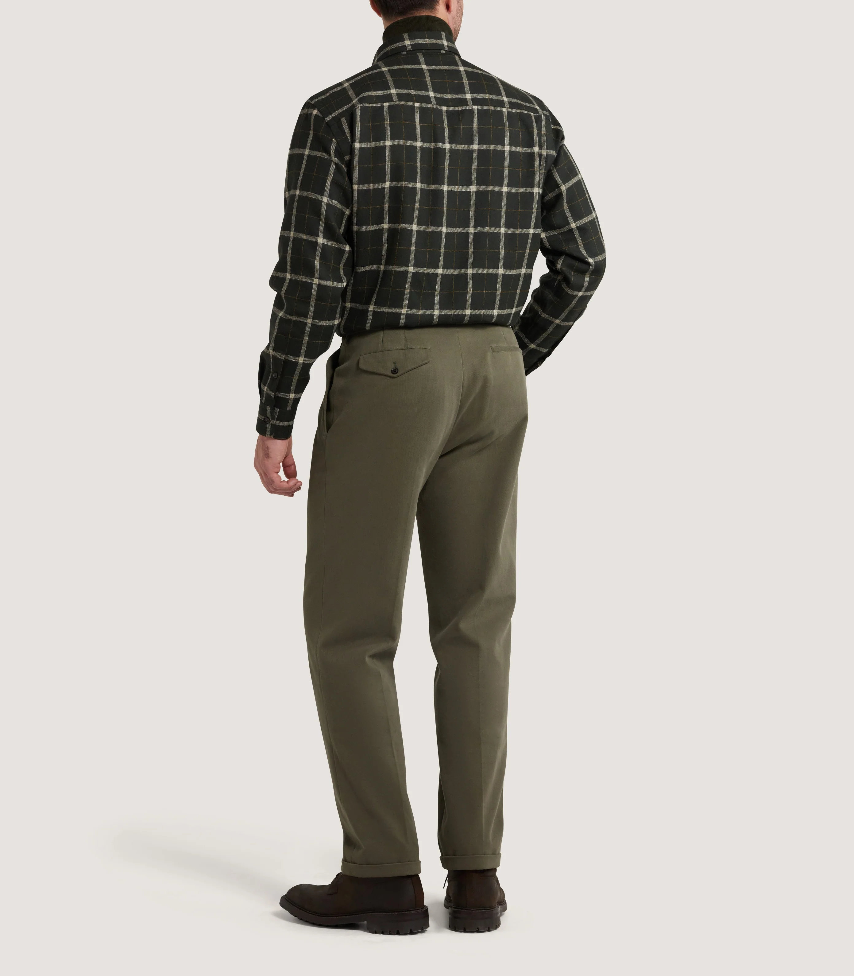 Men's Tartan Flannel Shirt in Dark Olive - Image 4