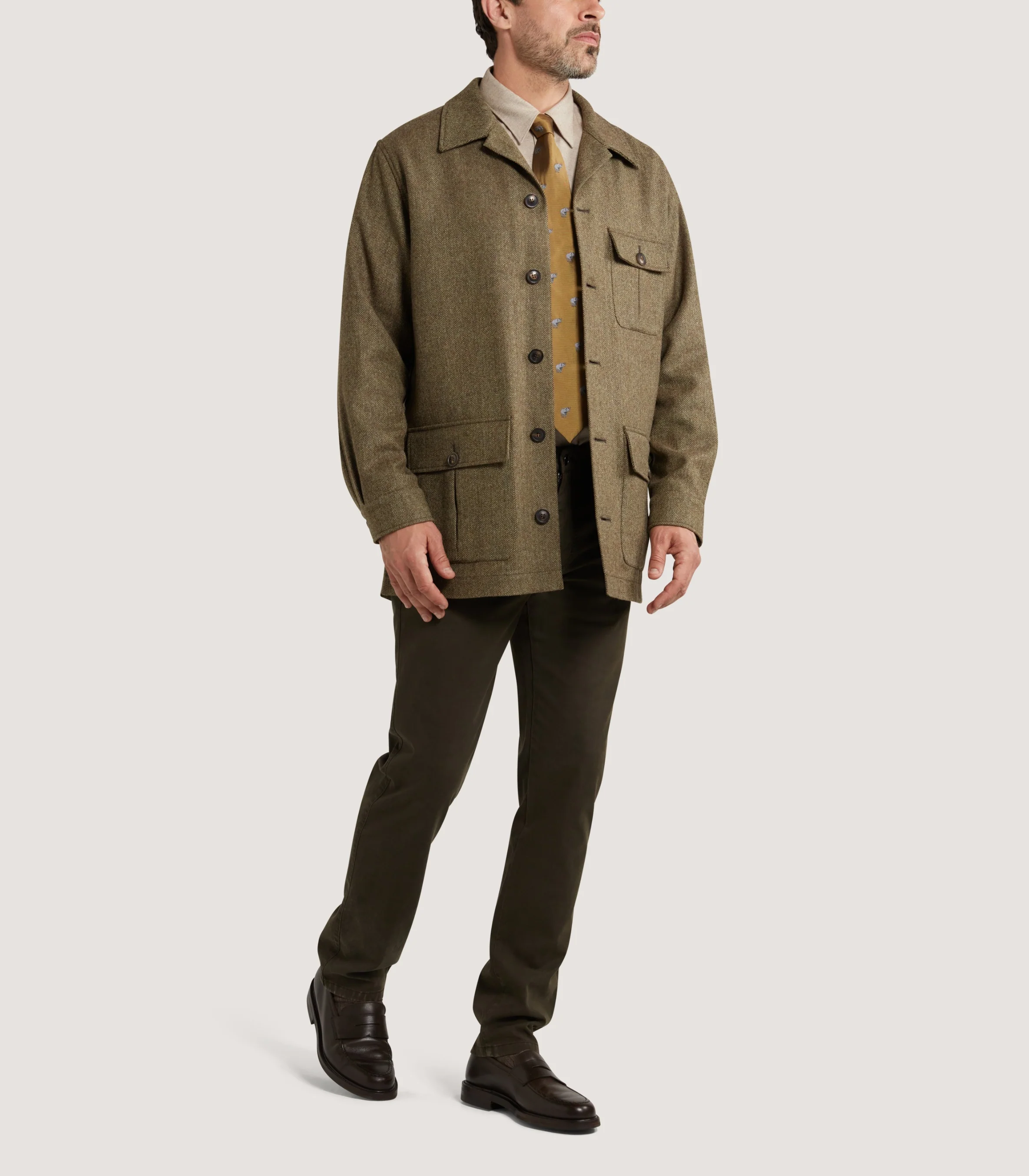 Men's Teviot Lightweight Jacket in Herringbone Moss - Image 2