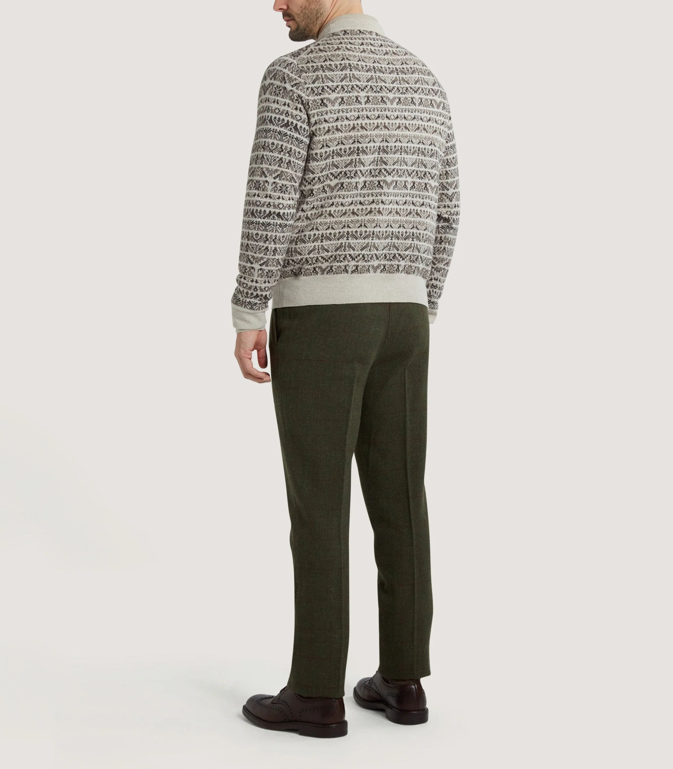Men's Vigo Wool Fairisle Bird Sweater in Pebble - Image 4