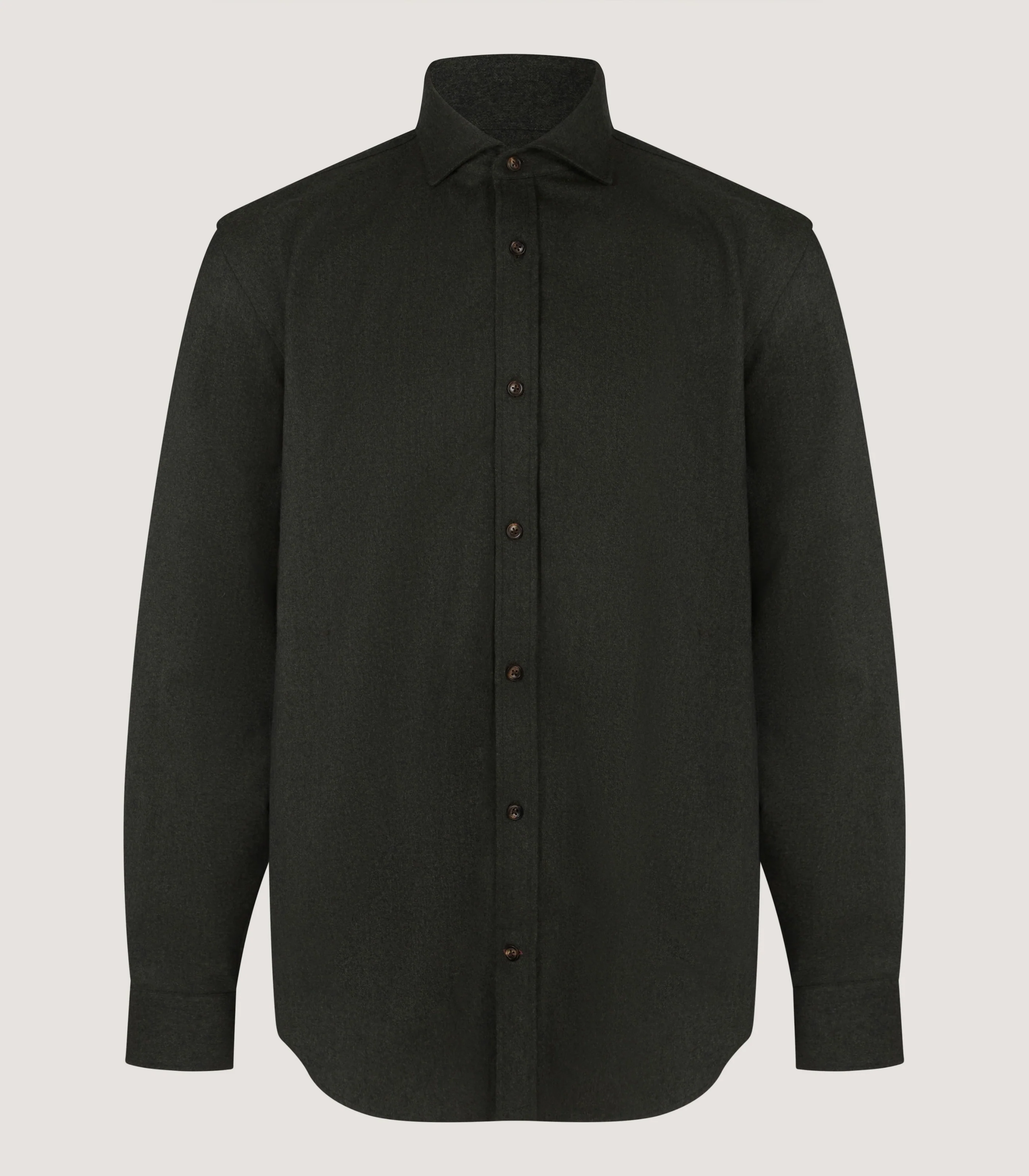 Men's Wool Cut Away Collar Shirt in Bottle Green