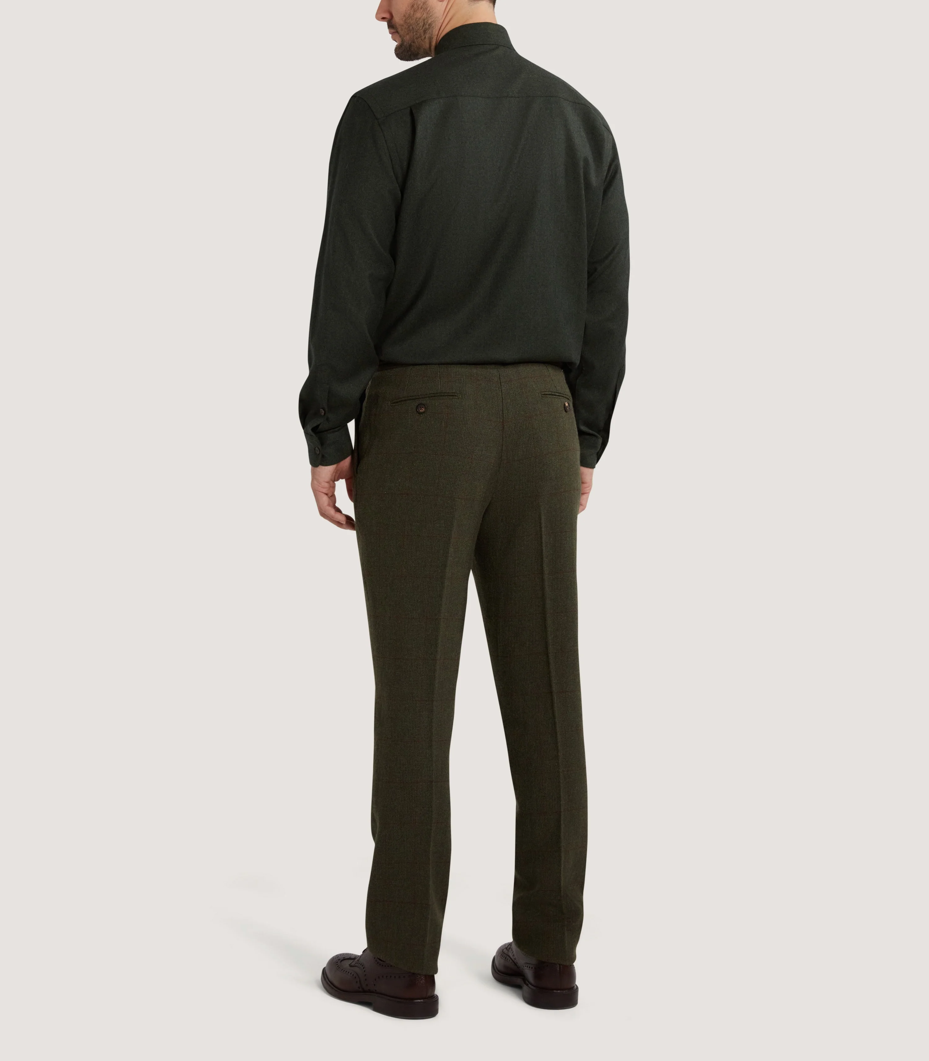 Men's Wool Cut Away Collar Shirt in Bottle Green - Image 4