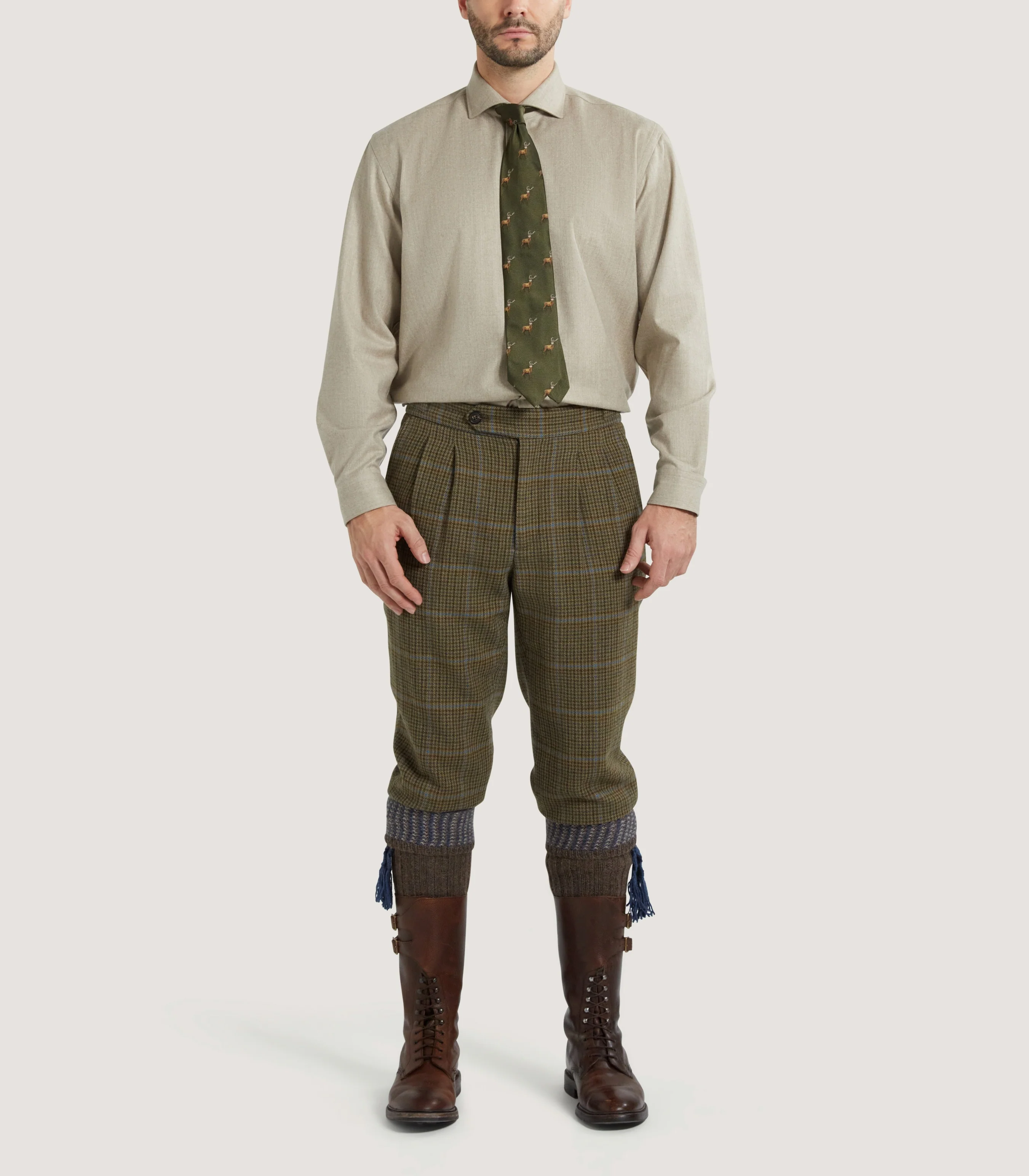 Men's Wool Cut Away Collar Shirt in Stone - Image 2