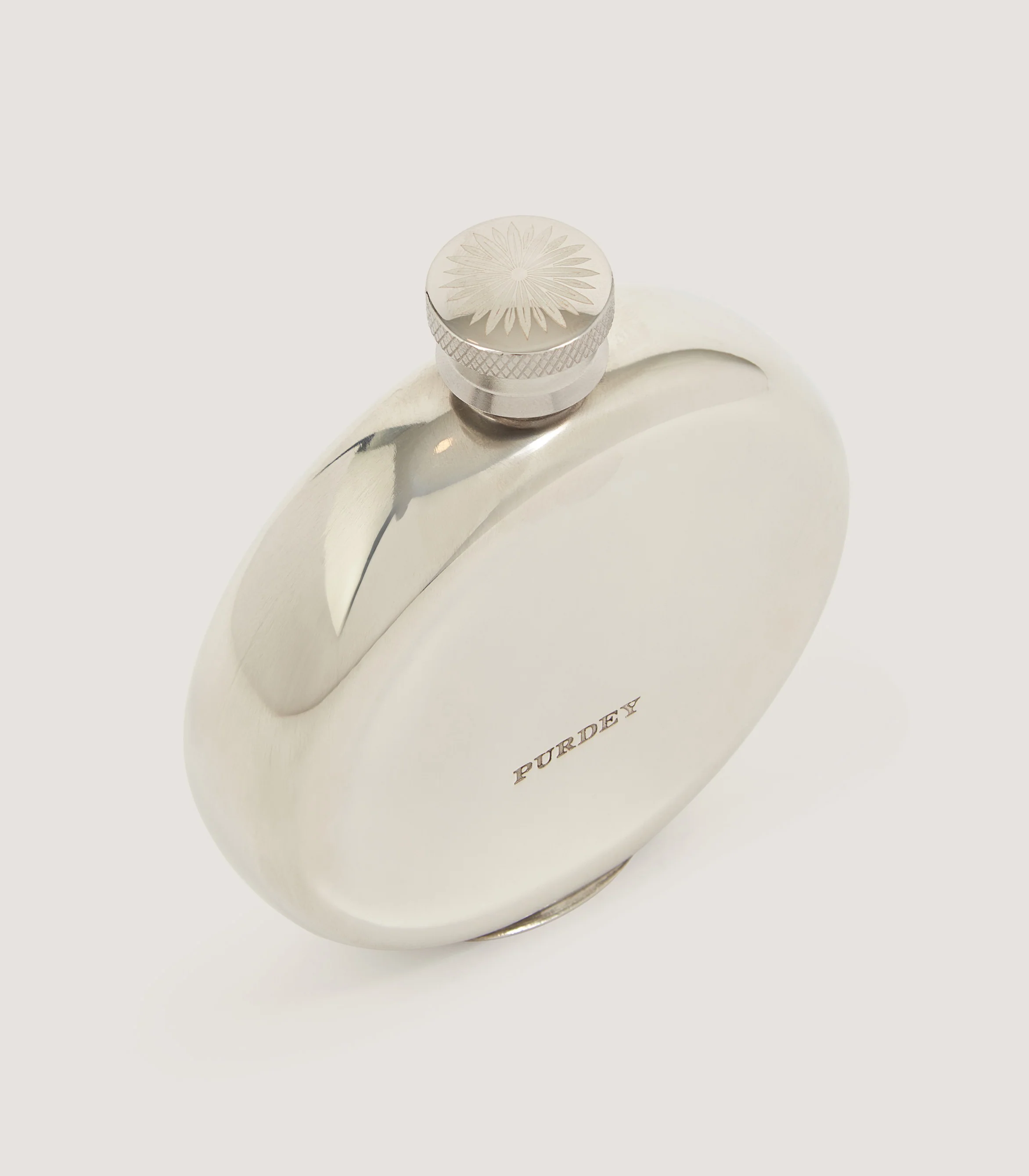 Rose and Scroll Engraved Round Pewter Flask - Image 3
