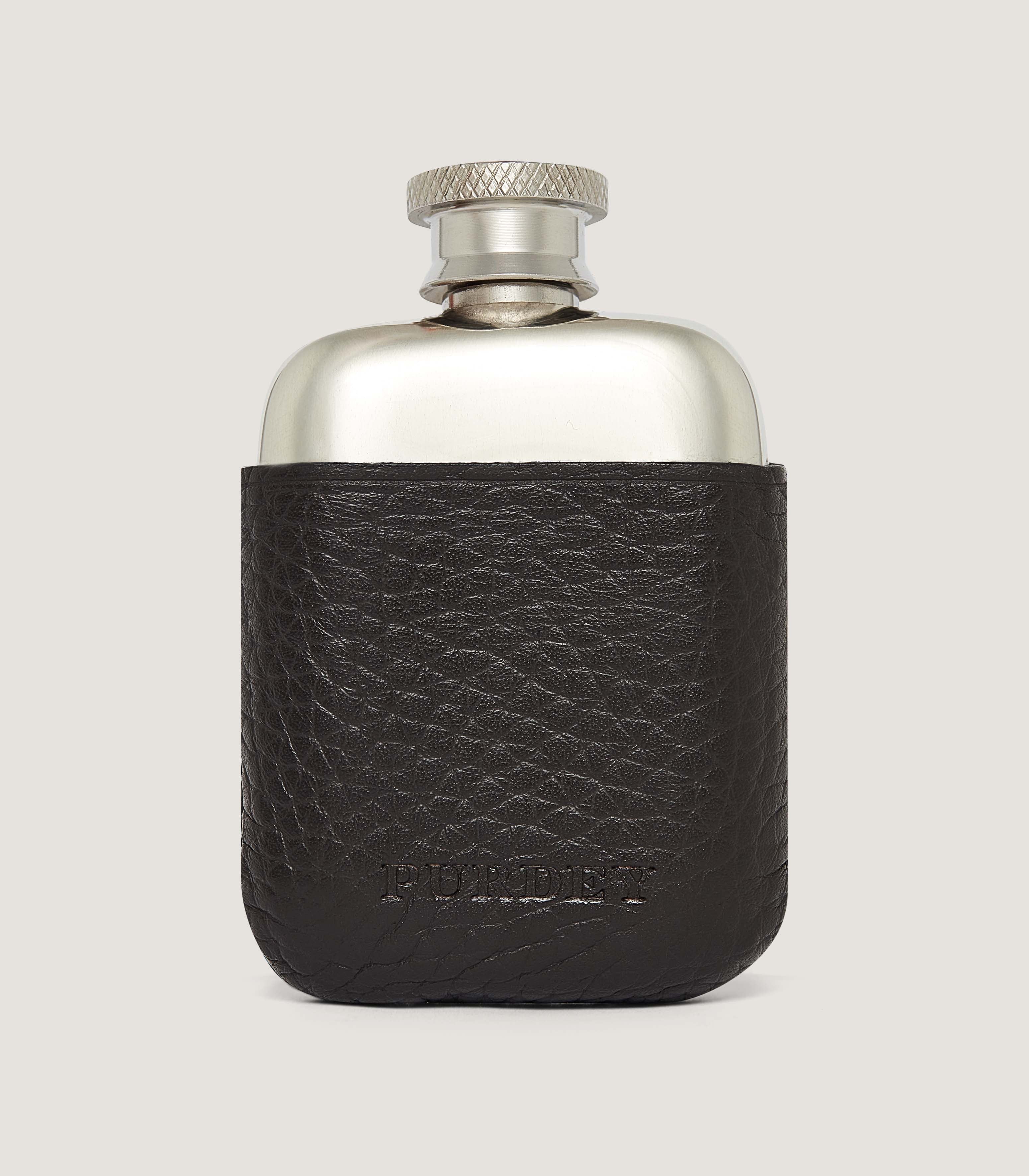 Small Leather Covered Flask in Dark Brown - Image 2