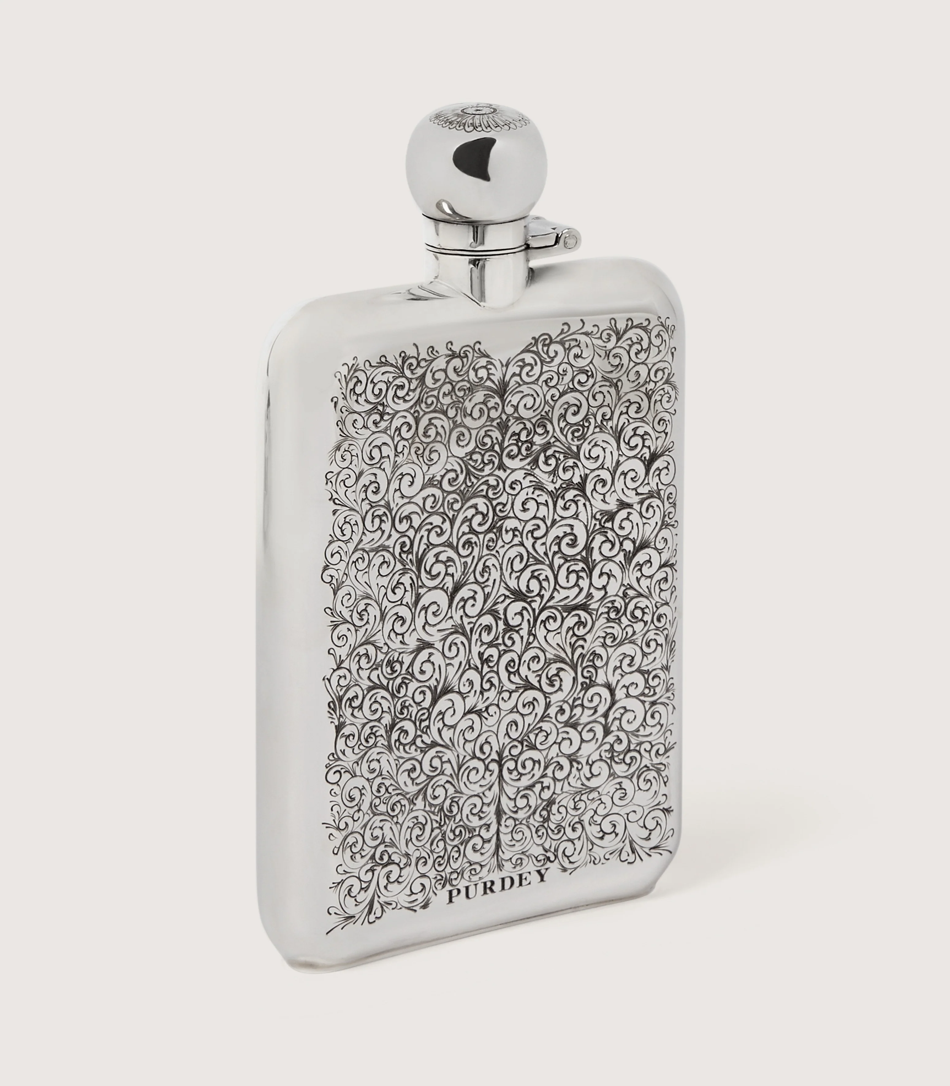 6oz Sterling Silver Gun Scroll Engraved Flask With Walnut Case - Image 3
