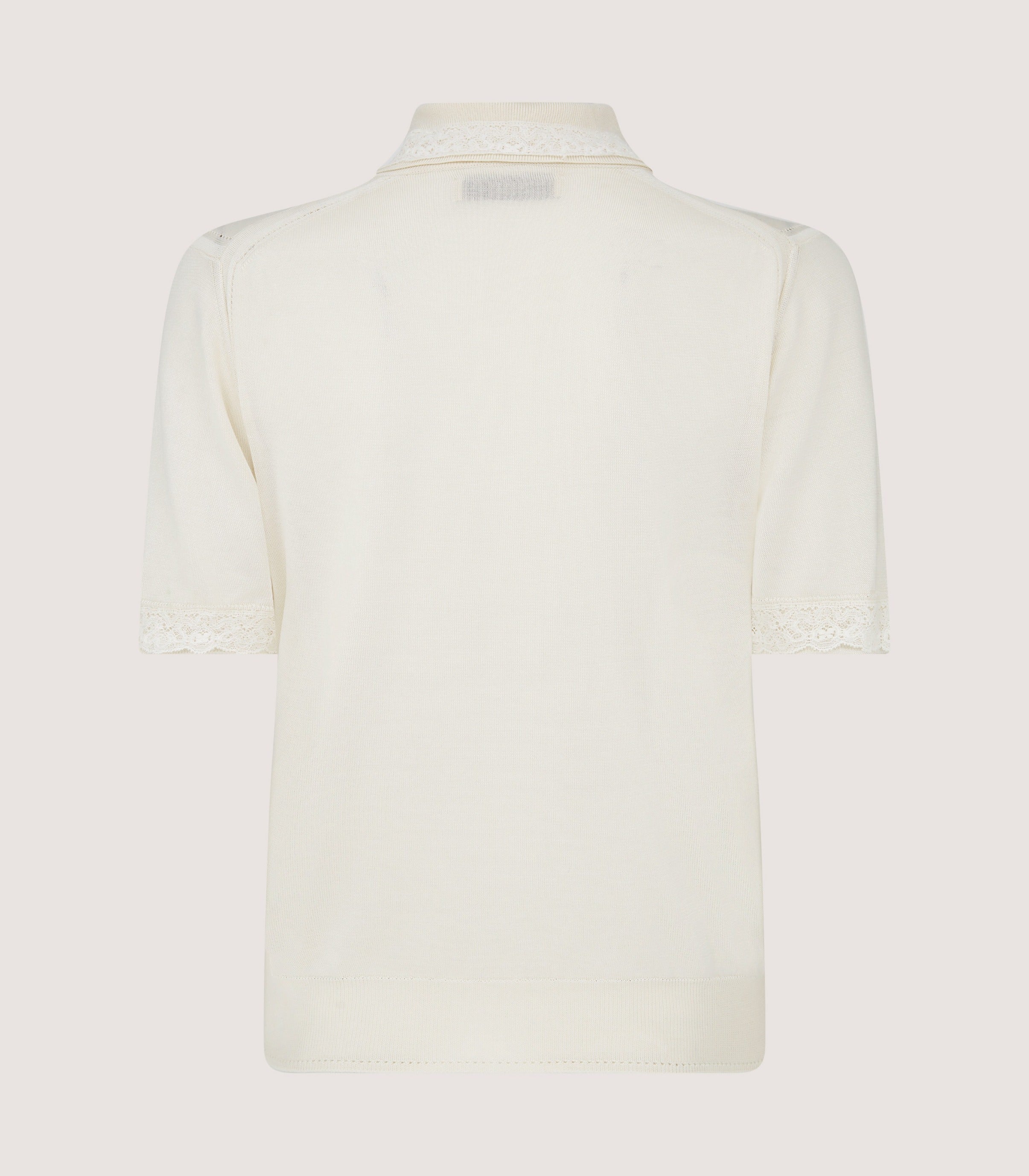 Women's Silk Jersey Polo Shirt with Lace Trim in Ivory - Image 3