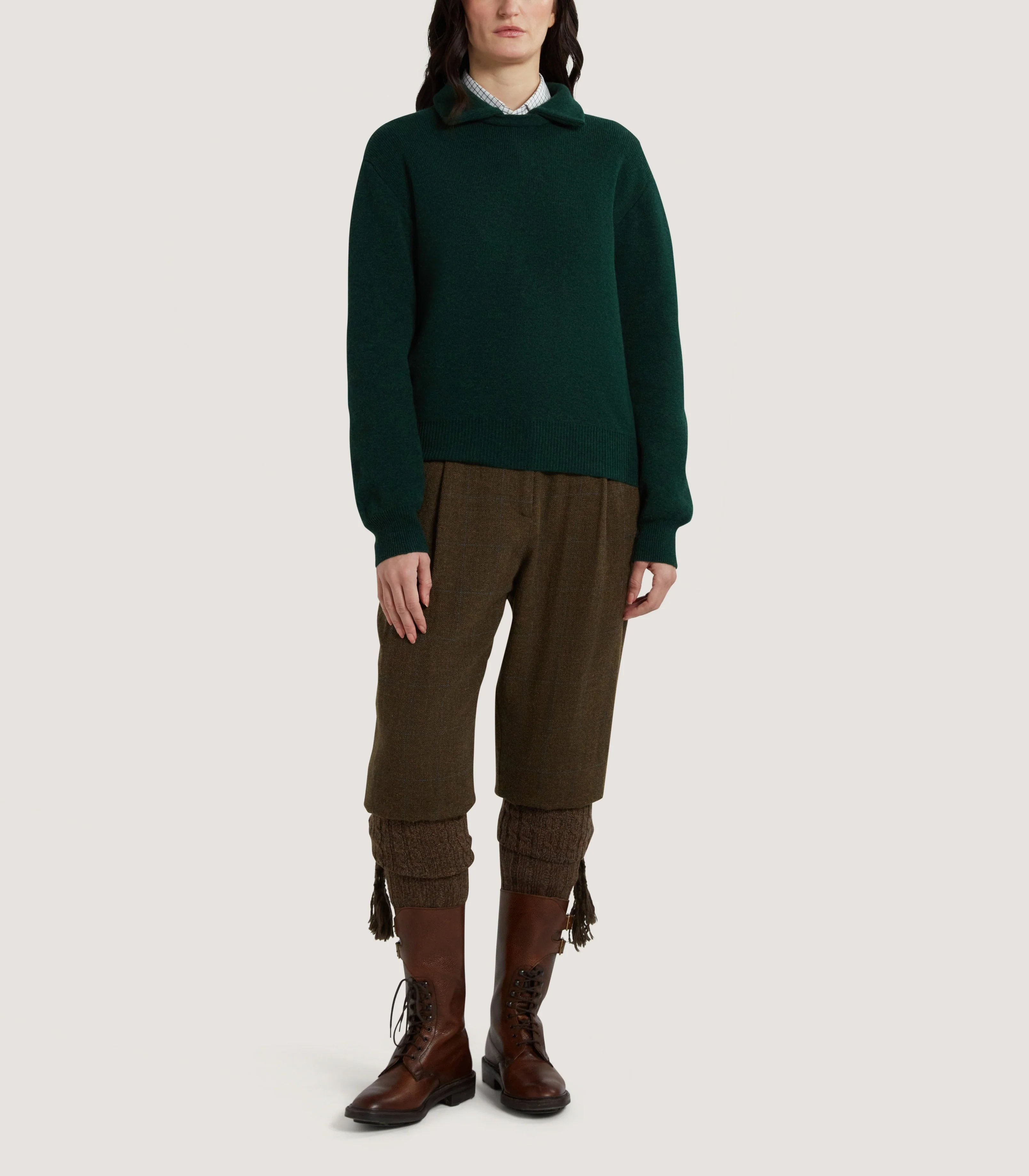 Women's Berkeley Shirt Collar Sweater in Emerald - Image 2