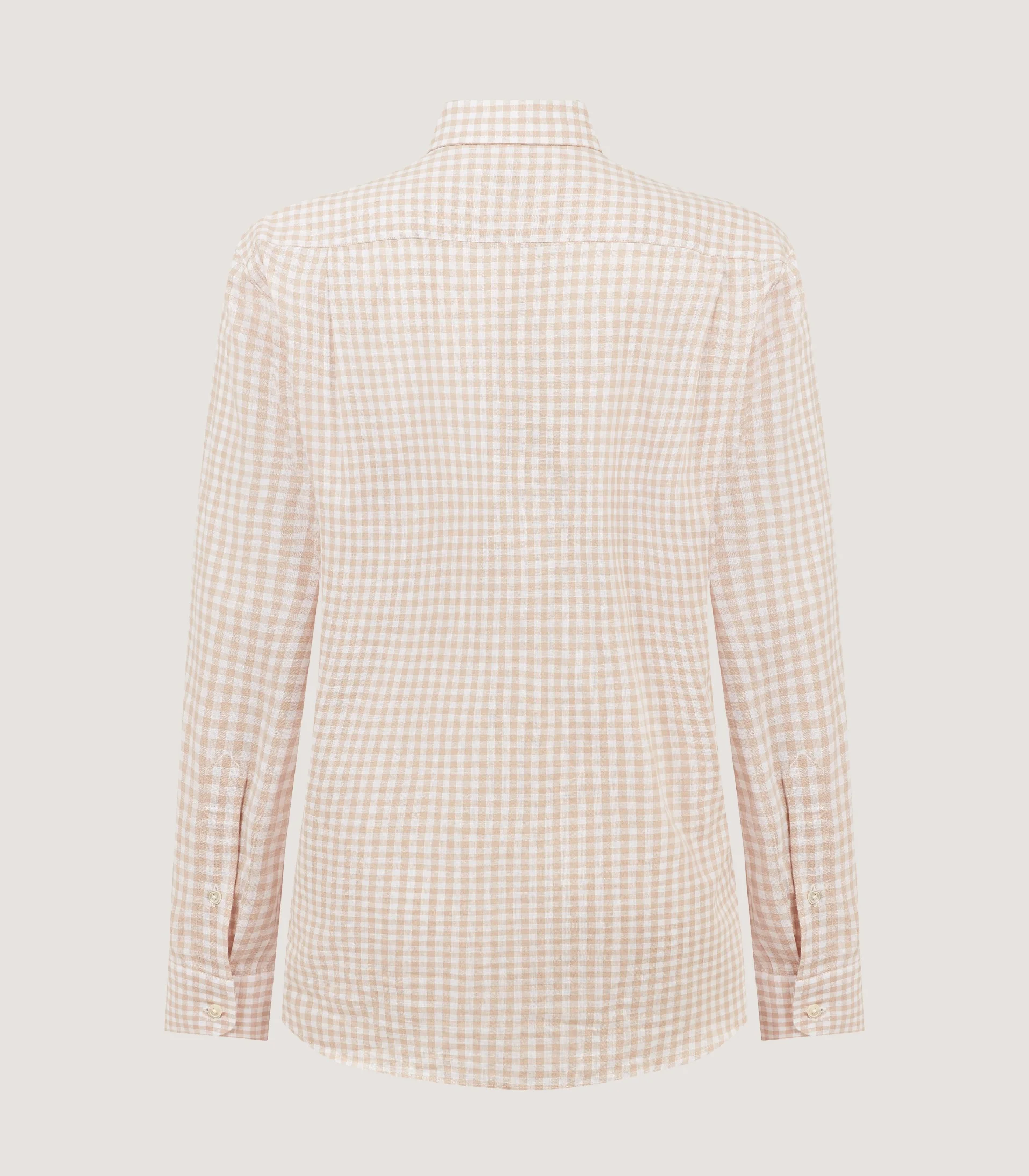 Women's Button Down Collar Gingham Shirt in Stone - Image 3