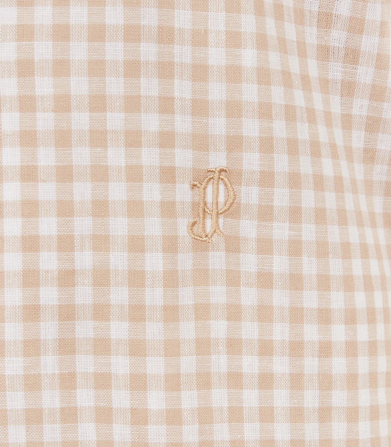 Women's Button Down Collar Gingham Shirt in Stone - Image 5