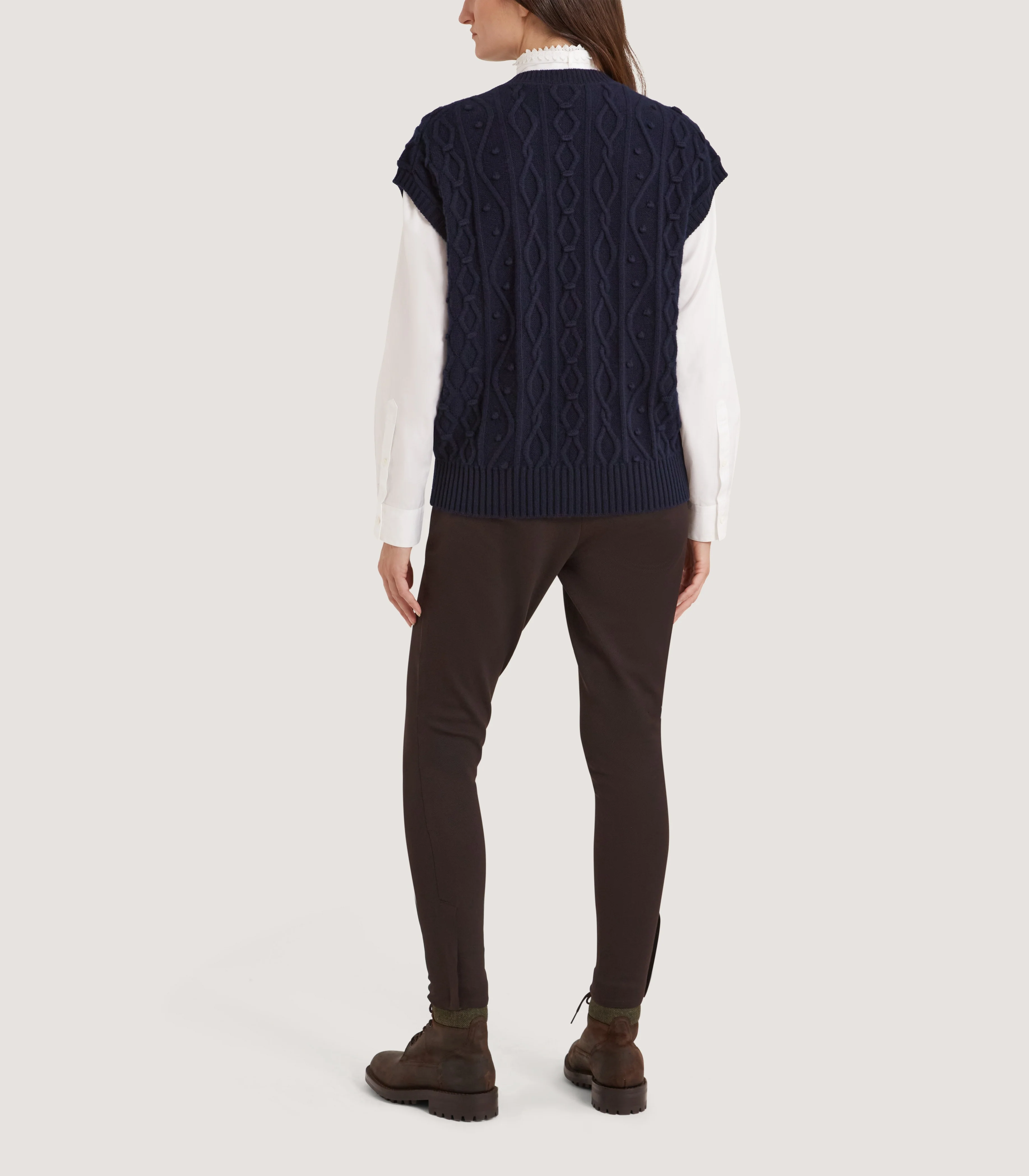 Women's Cotton Cashmere Aran Tank in Midnight - Image 4