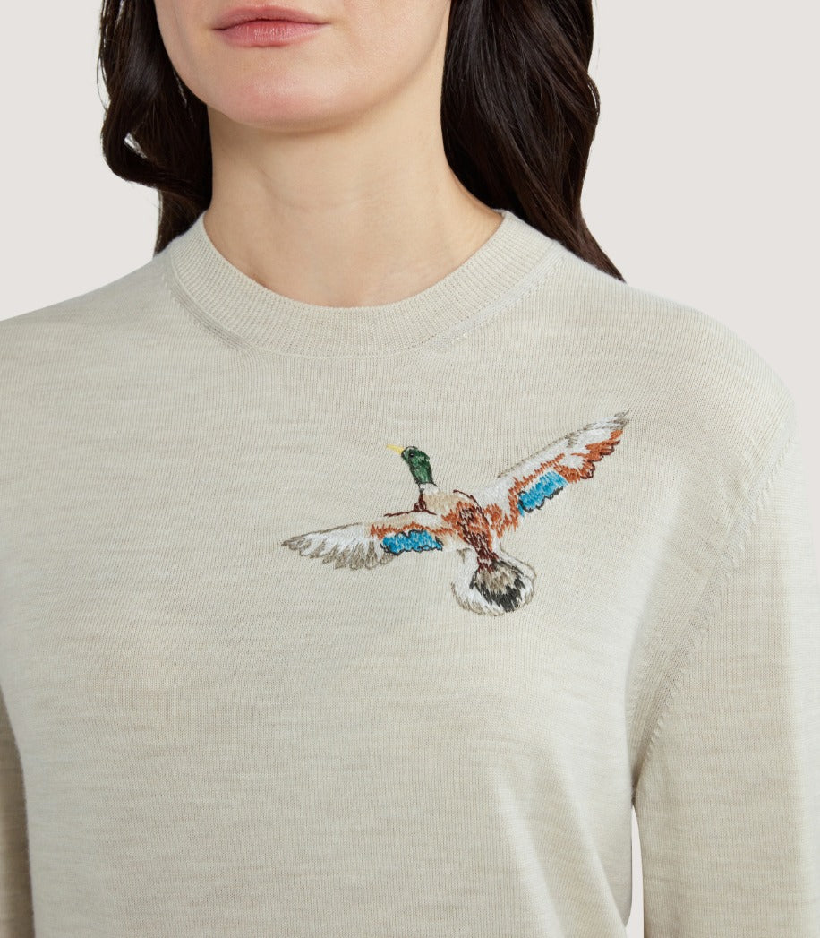 Women's Curzon Birds Round Neck Sweater in Ivory - Image 5