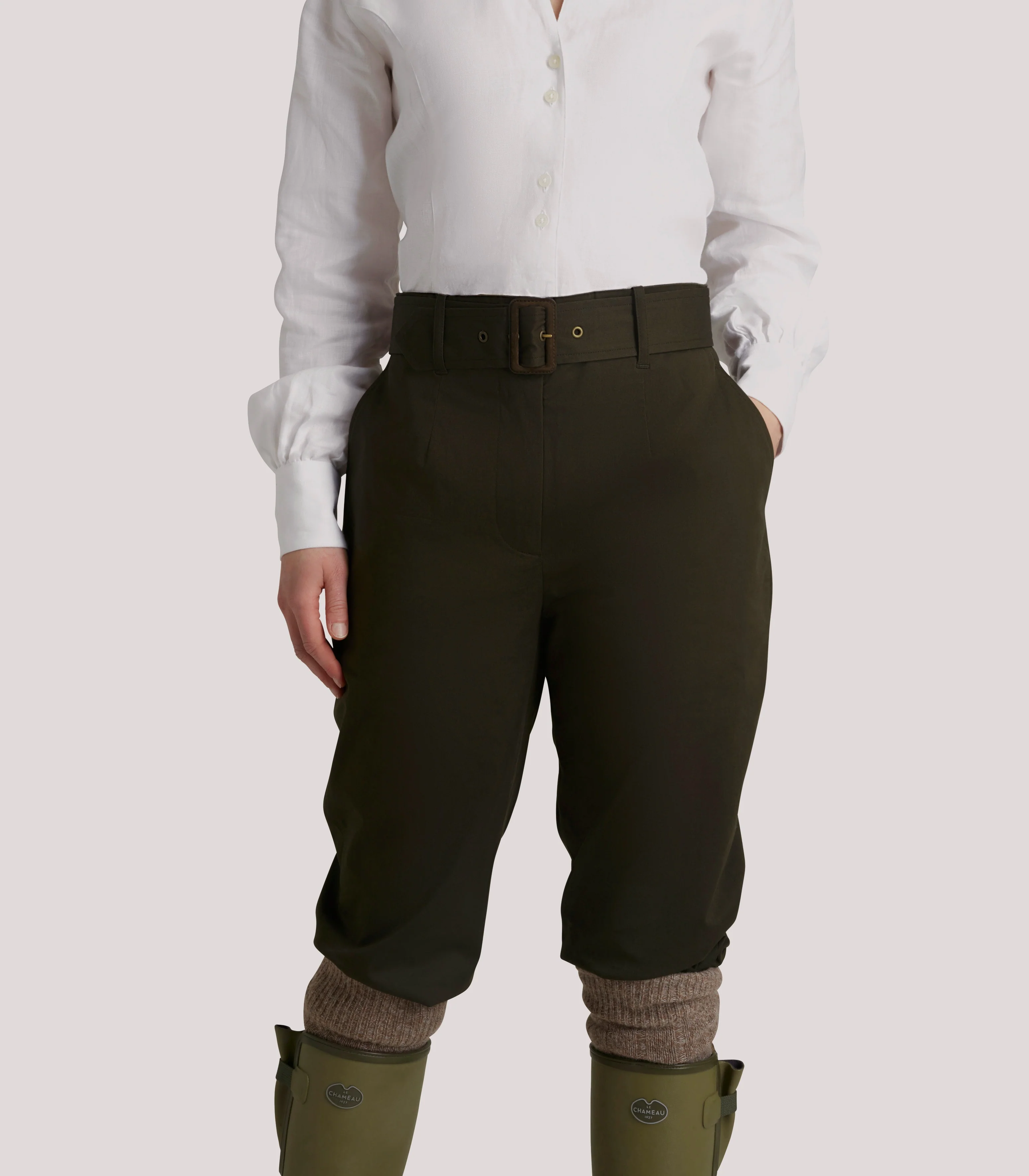 Women's High Waisted Cotton Breeks In Dark Green - Image 5