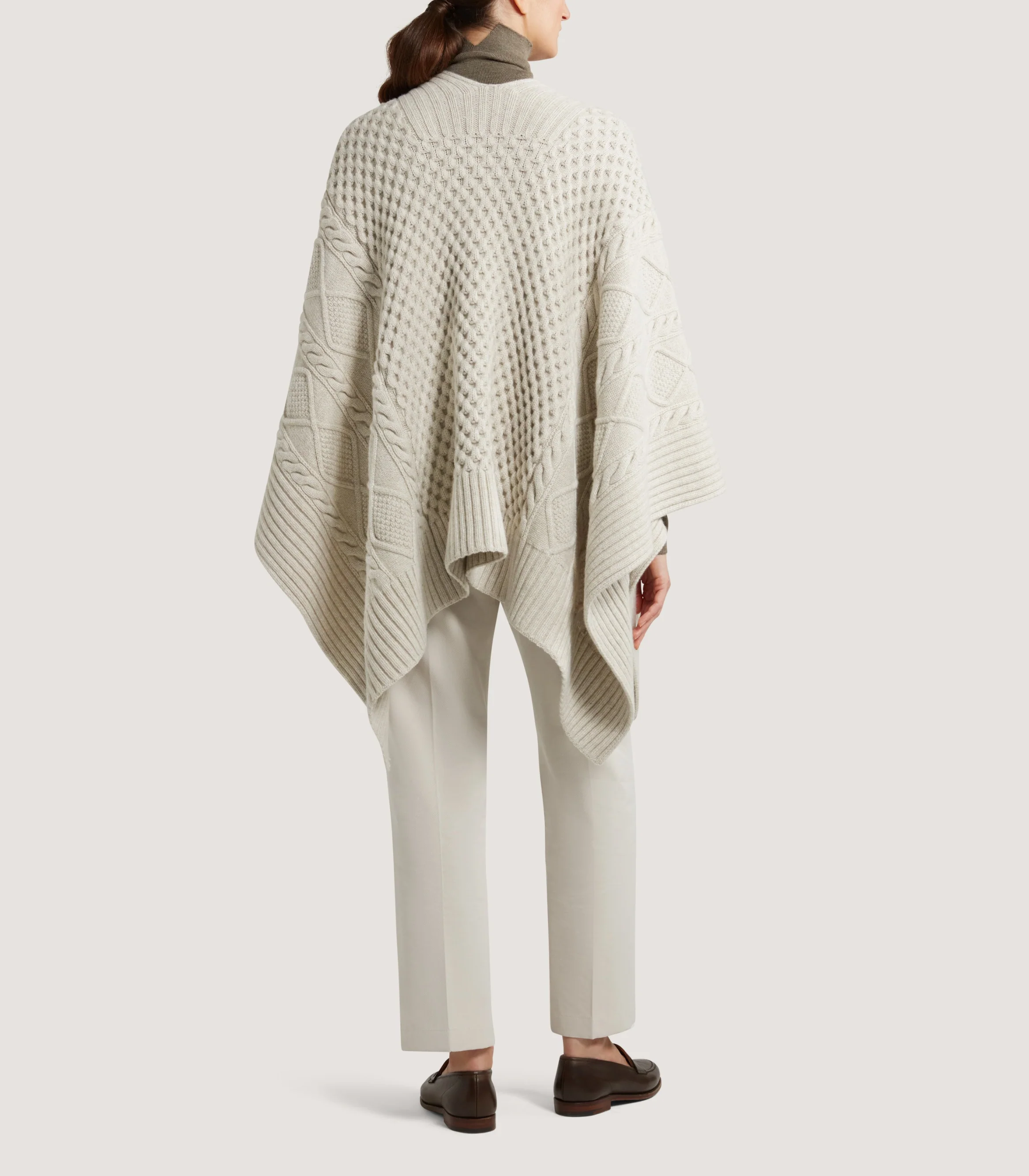 Women's Lammermuir Knitted Aran Cape in Ivory - Image 4