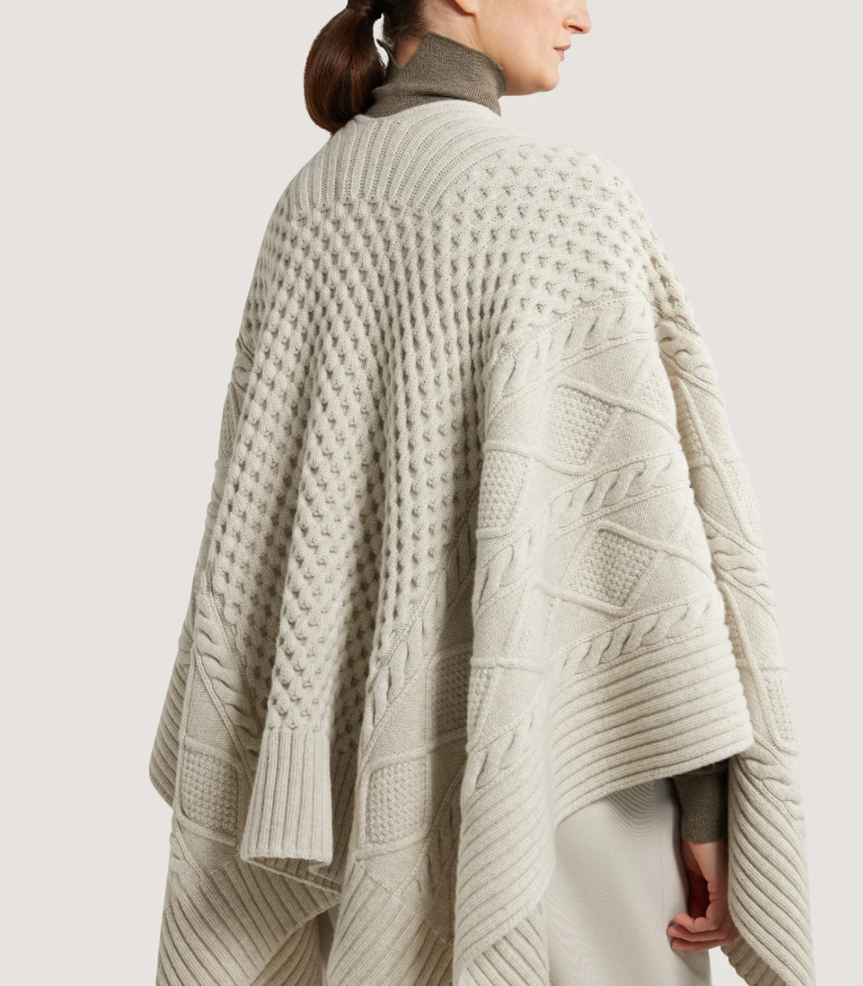 Women's Lammermuir Knitted Aran Cape in Ivory - Image 6
