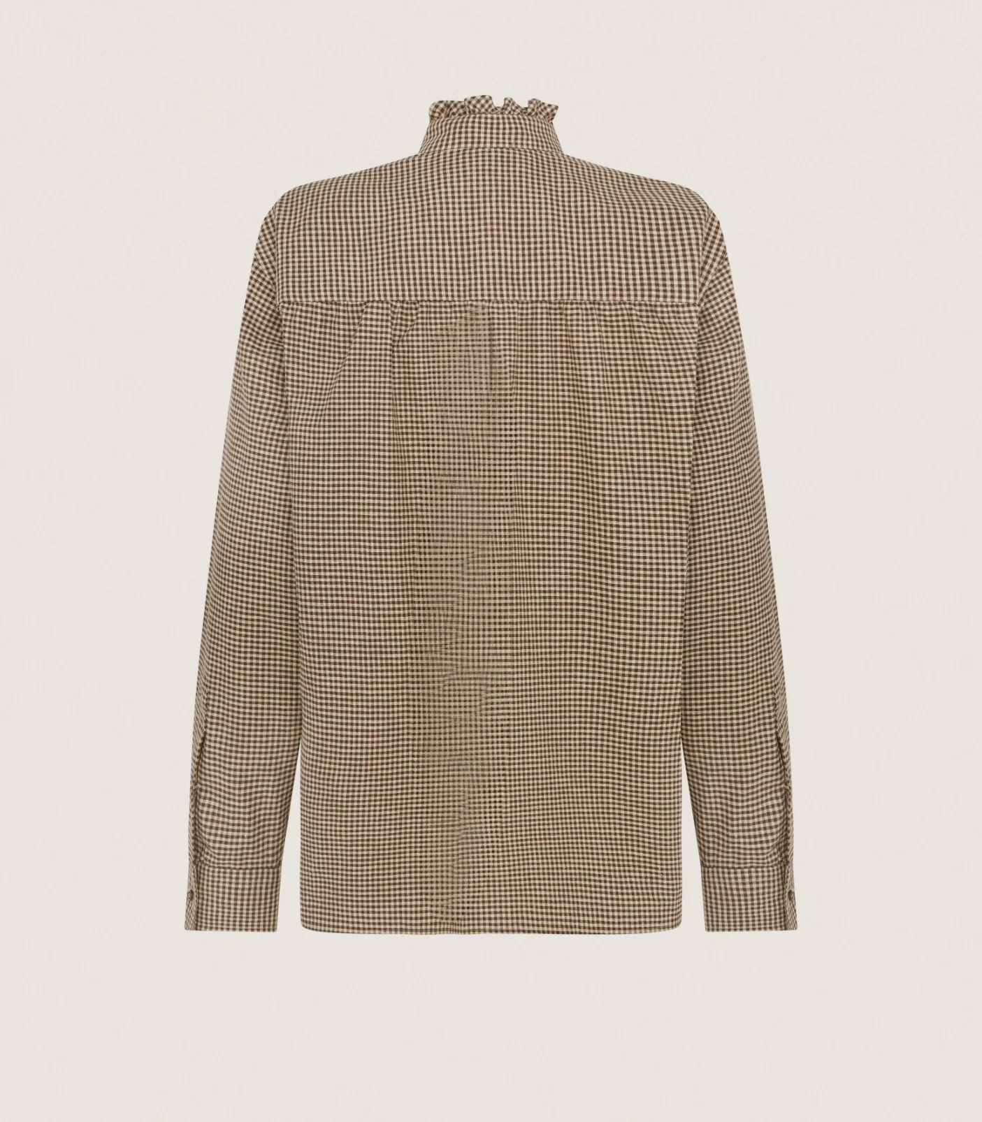 Women's Micro Check Cotton Pie Crust Shirt in Walnut - Image 3