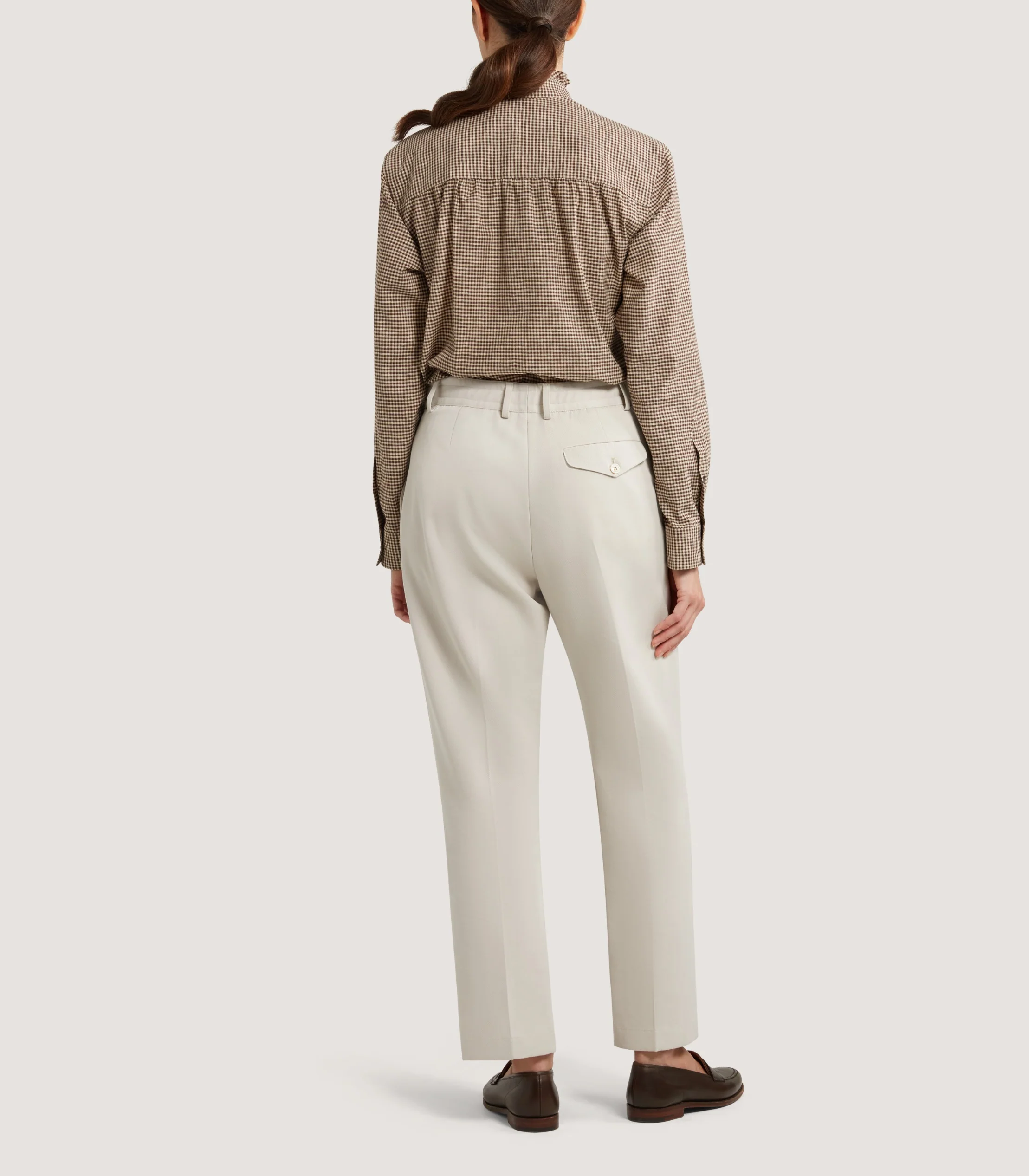 Women's Micro Check Cotton Pie Crust Shirt in Walnut - Image 4