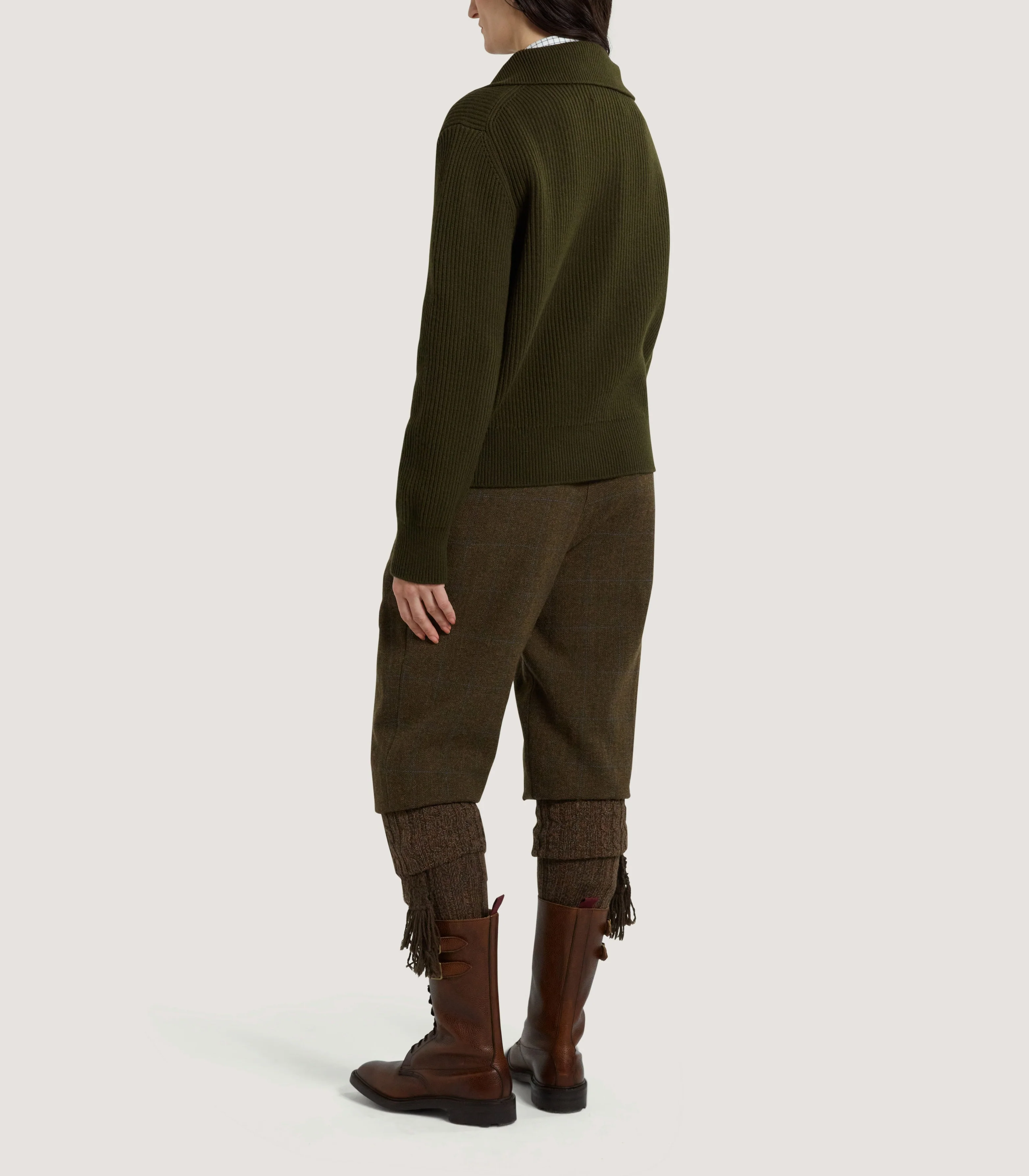 Women's Mill Funnel Neck Wool Sweater in Military - Image 4