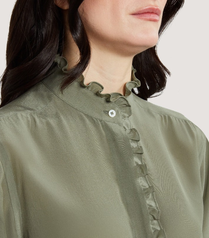 Women's Silk Pie Crust Shirt in Sage Green - Image 5