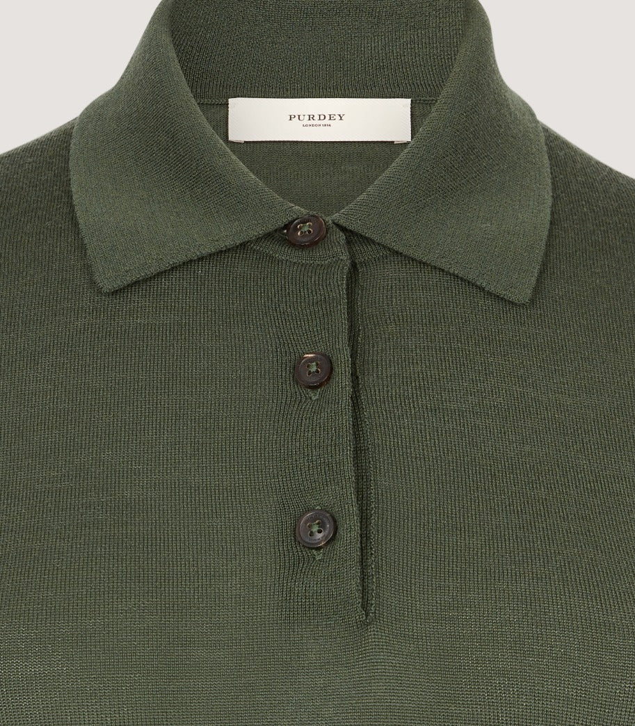 Women's Talla Knitted Short Sleeve Polo Shirt in Loden - Image 5